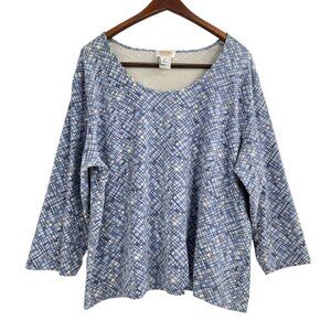 Vintage Talbots Blue Geometric Print Jersey Knit Top Womens Plus Size 2X